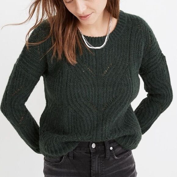 Madewell Charley Pullover Alpaca Blend Forest Green sweater oversize Sz XS - Picture 1 of 7